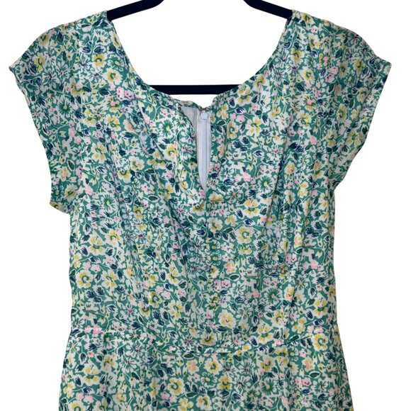 eShakti Custom Green Floral Cap Sleeve Cotton Maxi Dress Lined Size Medium - Picture 2 of 6